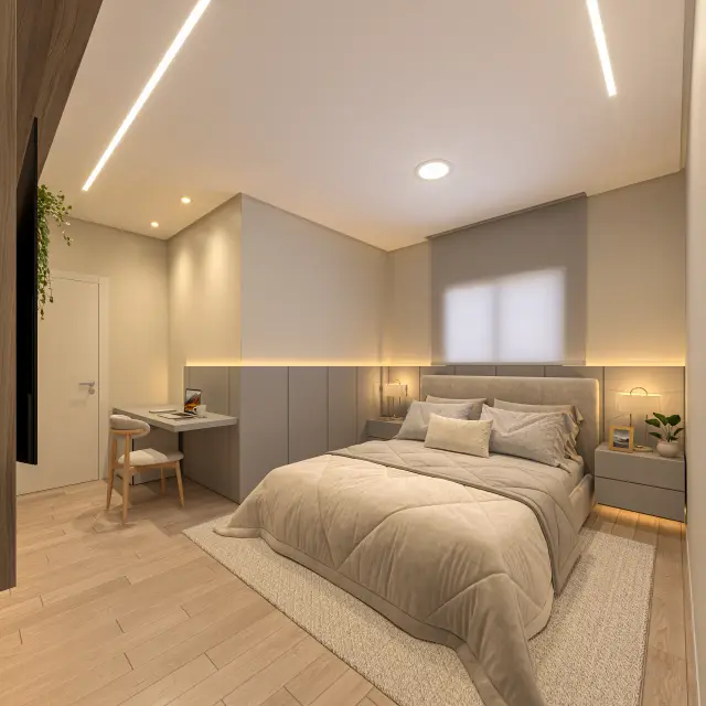 Renderização 3D — Quartos e Suítes — projeto Arq. Anna Paula Maia | 3d.cicilia